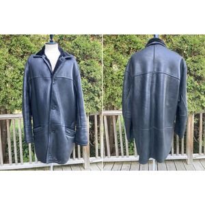 Size 44 Sawyer of Napa Genuine Shearling Sheepskin Leather Coat Black